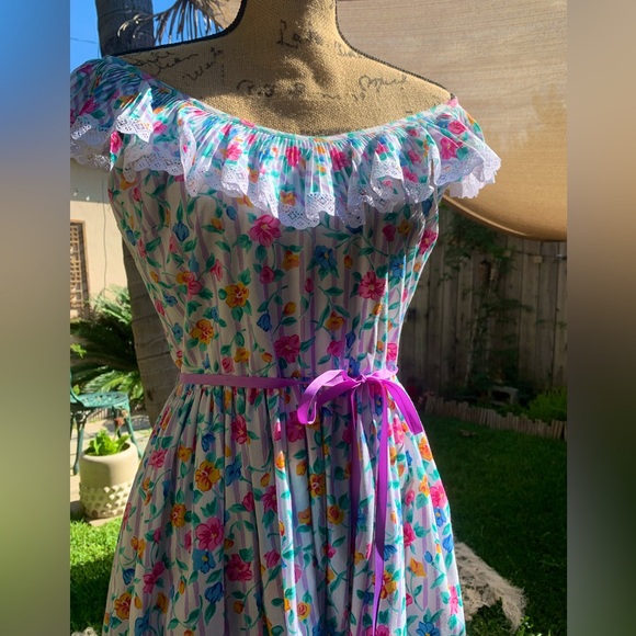 VINTAGE Oscar de la Renta Floral Summer Tea Dress - Picture 2 of 12